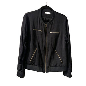 WERA Stockholm Women's Viscose Linen Bomber Jacket Size 40 10 US Navy Blue Moto